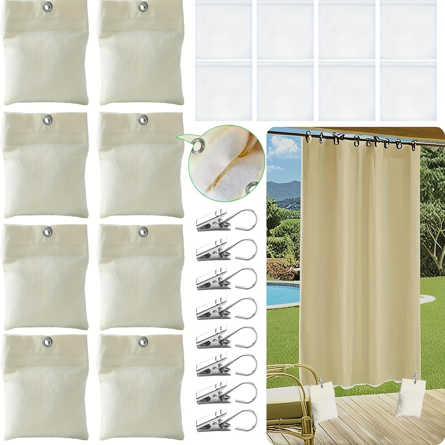 Image of 24 Pack Outdoor Curtain Weights, 15oz Outdoor Curtain Sandbag Weighted Bags Drapery Weights Bottom Patio Curtain Weights Bags Holder Clip For Pergola Drapes Cabana