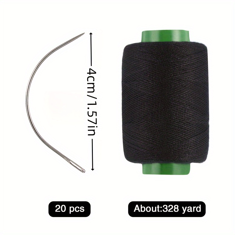 TEMU 20 aiguilles à coudre en C pour perruques avec 328 yards de fil pour la fabrication de perruques, le blocage du tricot, le modélisme et