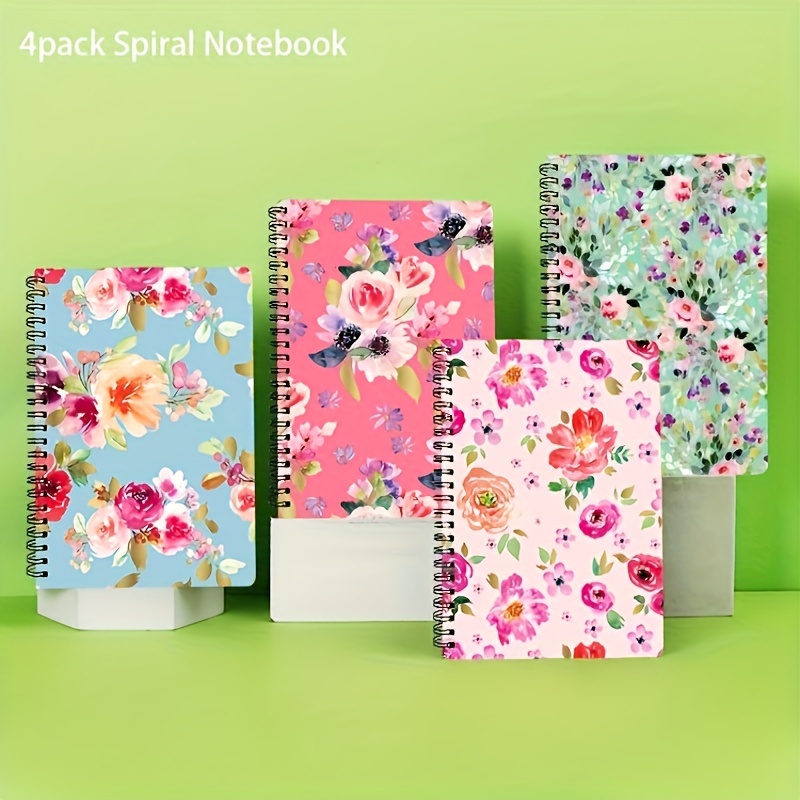 

4 Packs Spiral Notebook, 4pcs A5 Thick Flower Design Hardcover 8mm Ruled 4 Colors 80 Sheets -160 Pages Journals For Study And Notes (flower)
