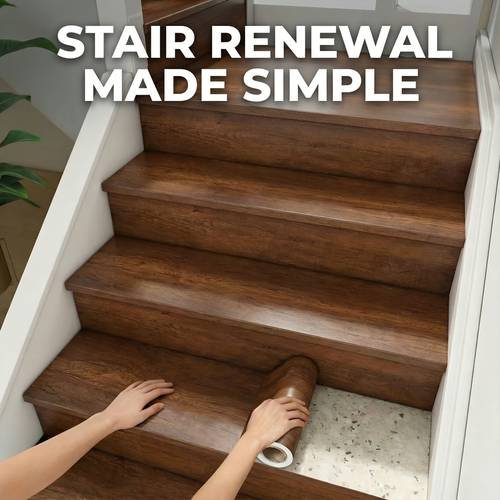1 roll luxury wood grain stair treads sticker vinyl self anti slip waterproof stair step decoration sticker renovation and transformation stair treads cover sticker easy operation 30cm x 480cm