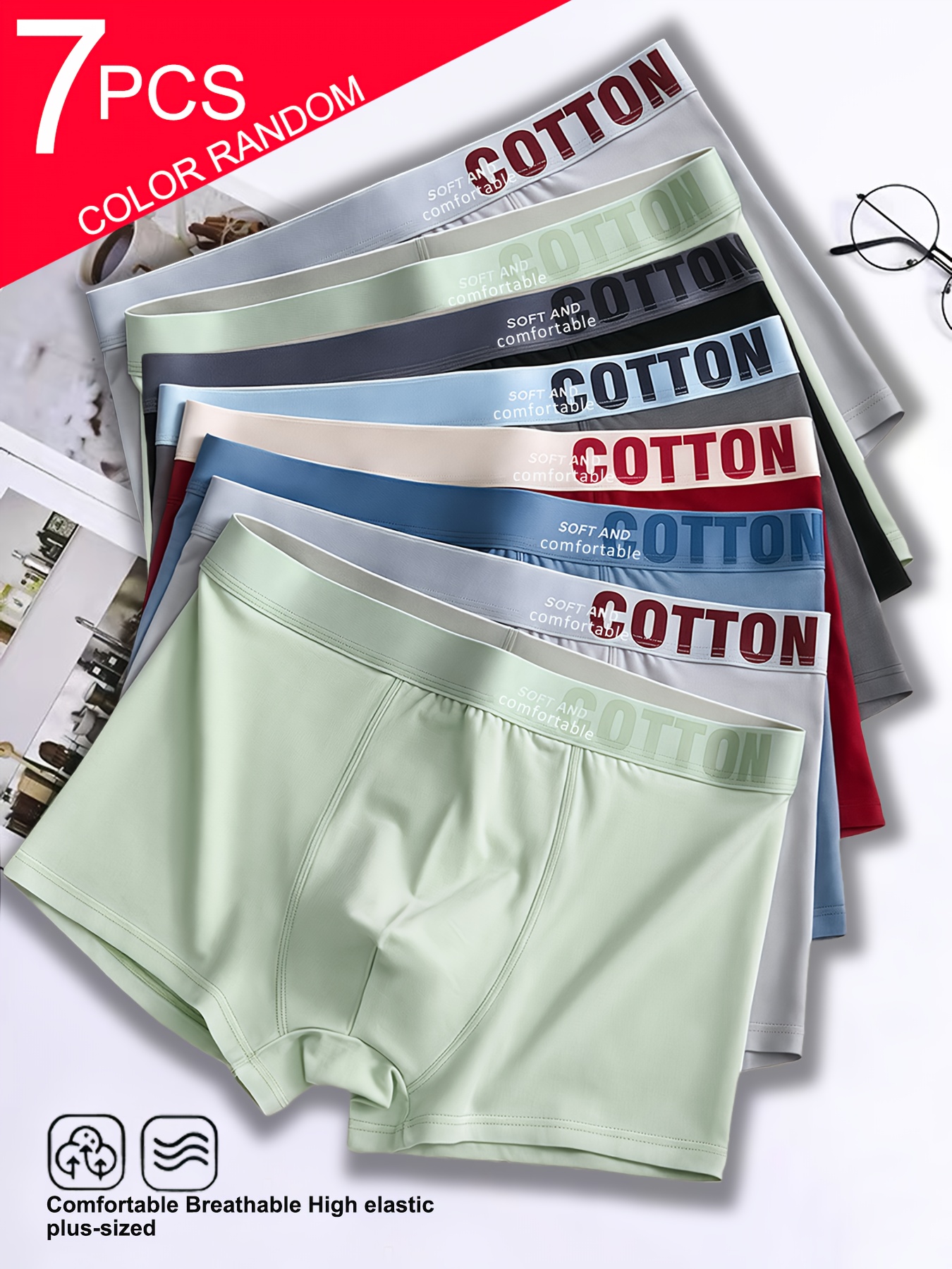 7pcs set of   assorted cotton mens boxer briefs a for autumn winter warm and comfortable cotton soft and comfortable boxer briefs for teens or men  