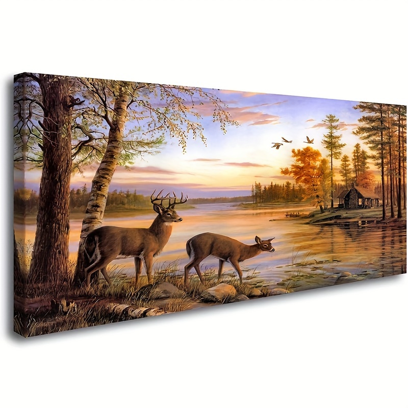

1pc Frameless Yellow Vintage Wall Art Wildlife Canvas Print Painter Poster Home Decor Gold Animal Deer Picture Living Room Bedroom Decor Stylish Home Decor 12 X18 Inches
