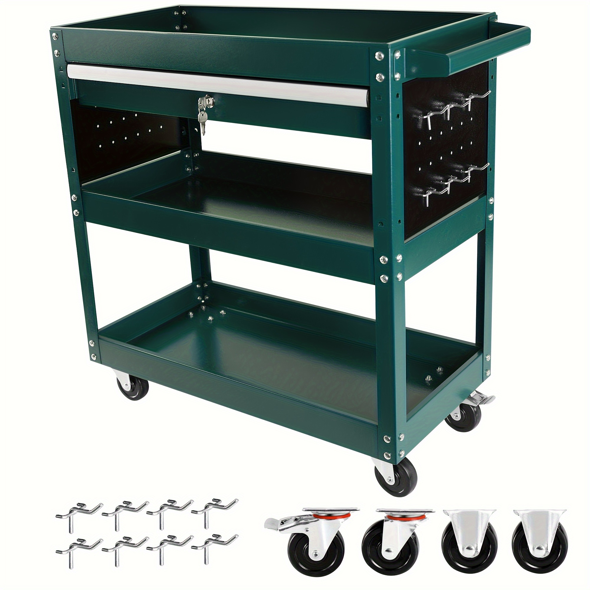 TEMU 3 Tier Rolling Tool Cart, Heavy Duty Utility Cart Tool Organizer With Storage Drawer, Industrial Tool Cart For Mechanics, Garage, Warehouse &