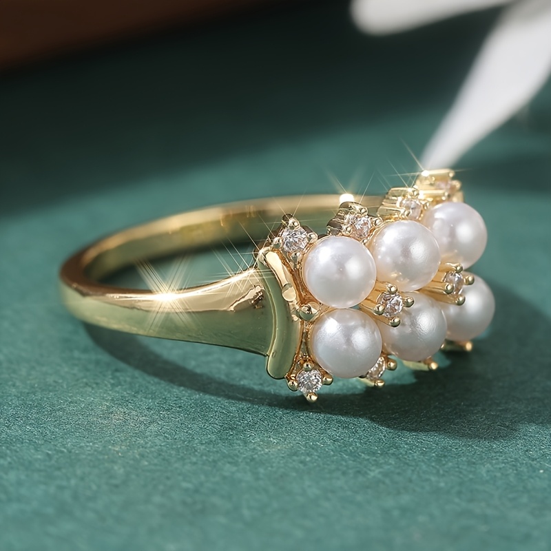 Exquisite Retro Imitation Pearl & Zircon Ring for Women