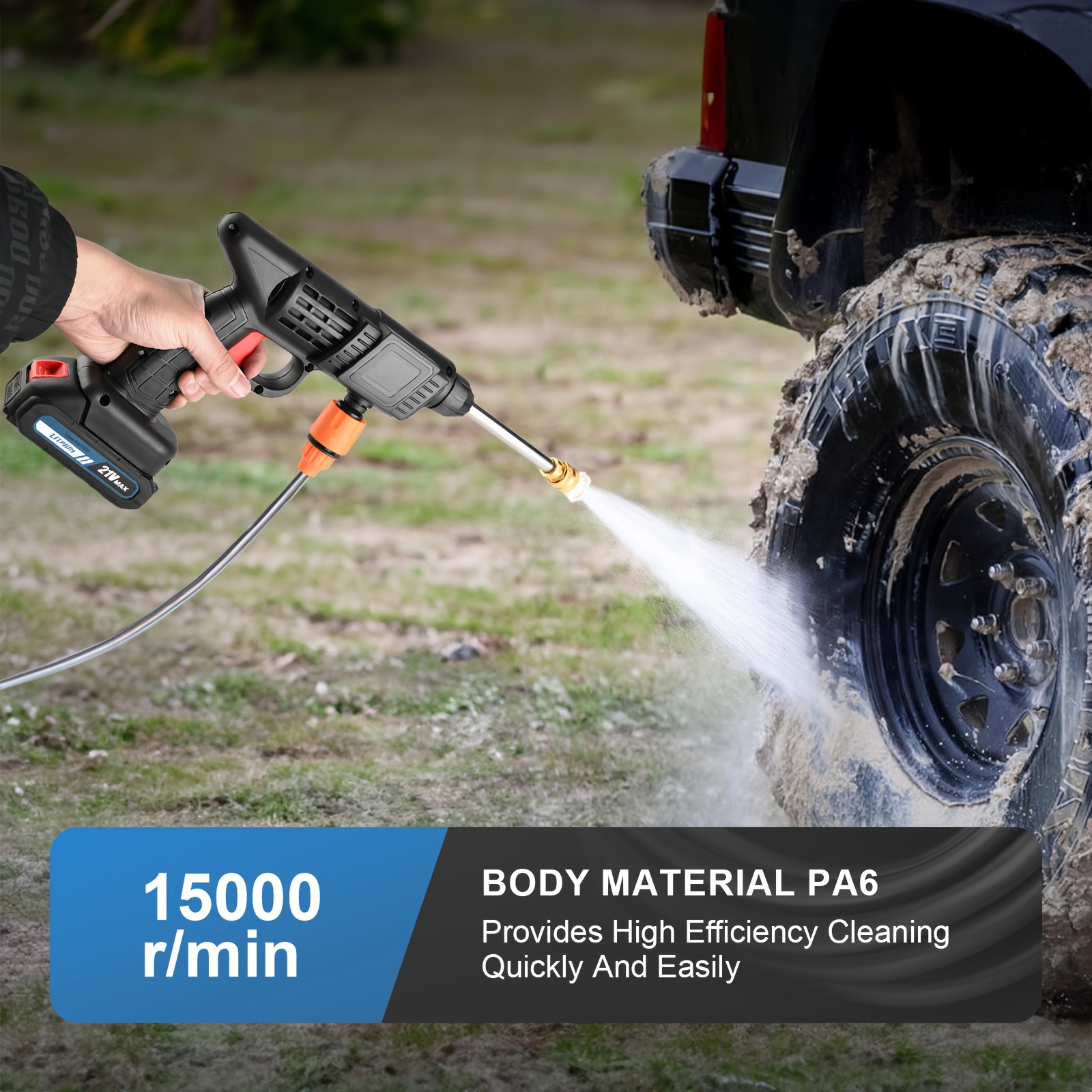 portable cordless pressure washer   cordless car wash machine 1500mah battery powered with 2 batteries 6 in 1 nozzle 5 meter hose portable high pressure cleaning machine for car fence floor cleaning and watering great valentines day gift details 0