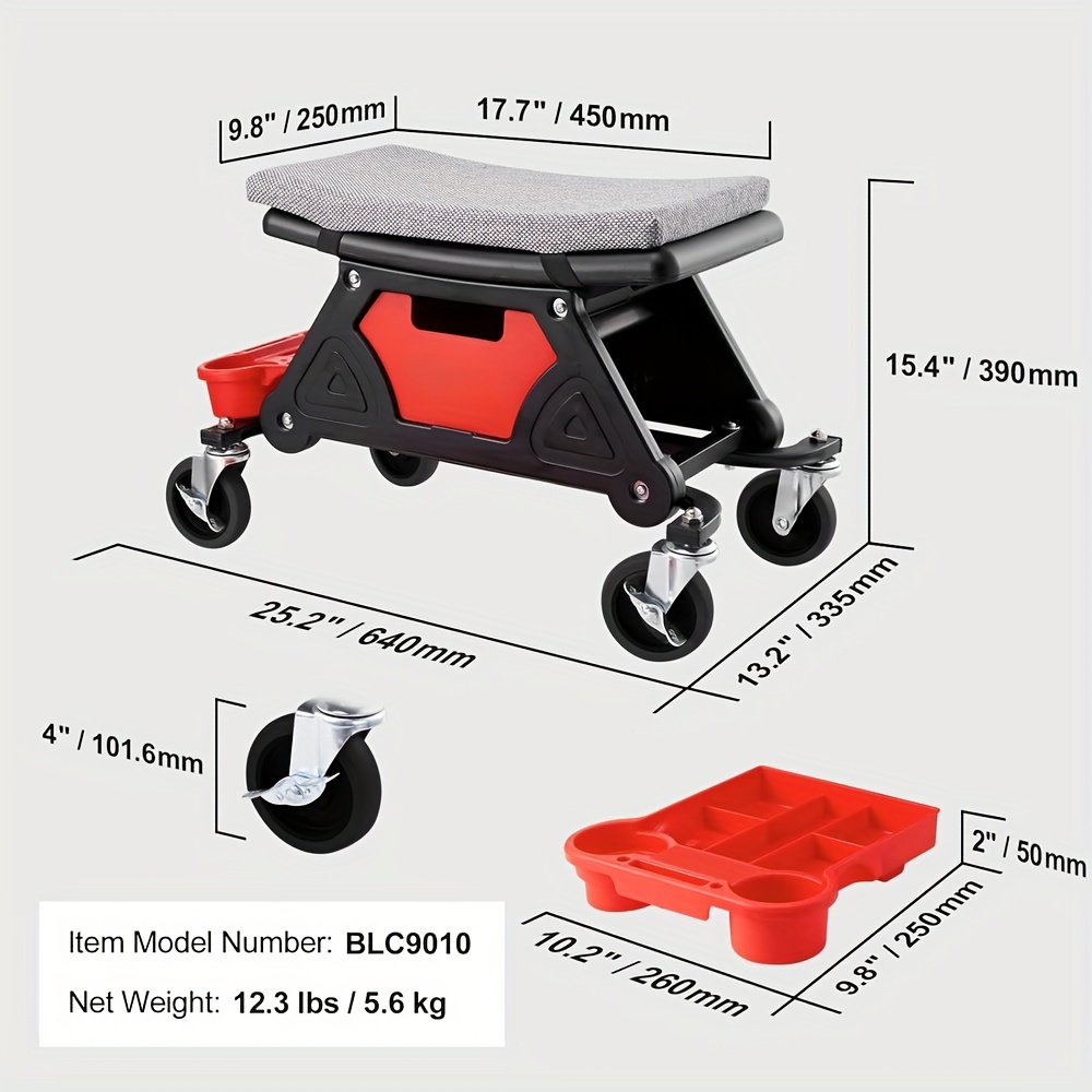 

Mechanic Stool 300 Lbs Capacity Garage Stool With Wheels, Heavy Duty Rolling Mechanics Seat, With 3 Slide Out Tool Trays And Drawer, Rolling Tool Seat For Automotive Auto Repair