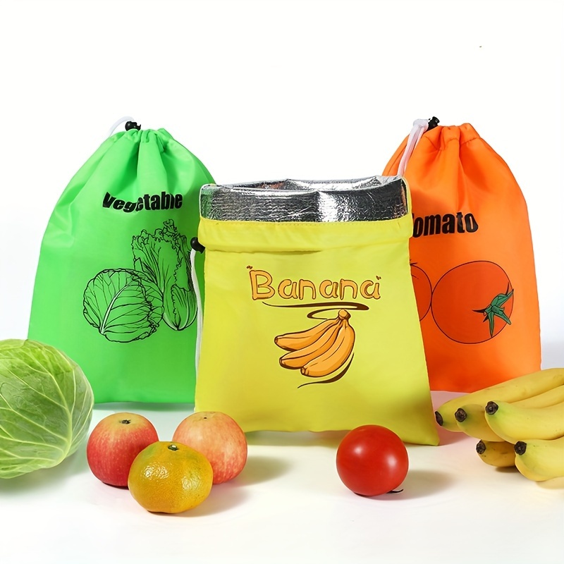 

3pcs/set Vegetables And Fruits Tomato Shopping Bag Storage Bag Fresh-keeping Shockproof Lettuce Banana Fresh-keeping Bag Drawstring, Reusable