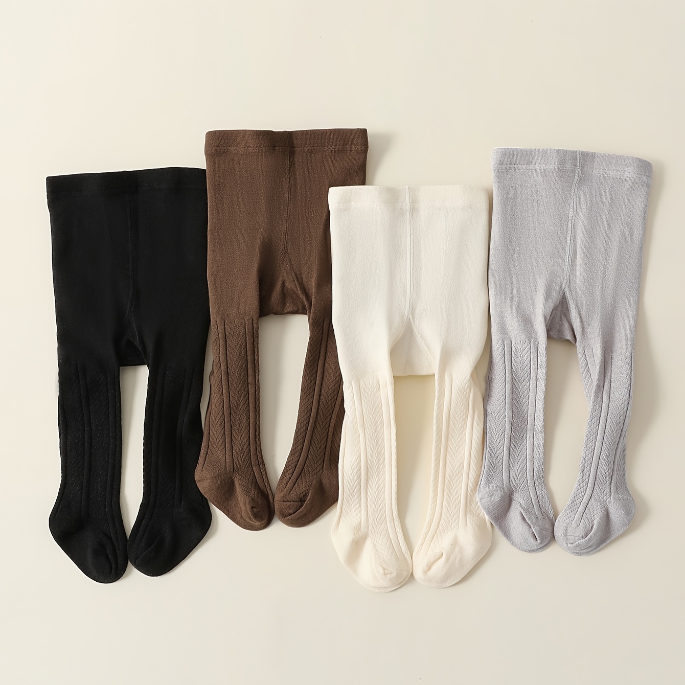 TEMU 4-pack Girls' Tights, Trendy Fitted Knit Pantyhose For Autumn And Winter, Thickened Warm Layer Pantyhose