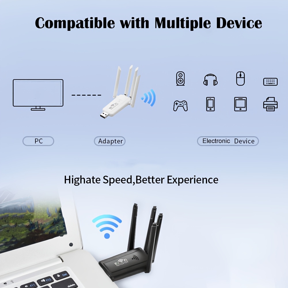 1pc USB Range Extender with 4 Antennas, Foldable Signal Booster Amplifier, 300Mbps Network Extender Suitable for Home/Office/Travel, USB- for PC/Laptop, Compatible for Smartphones/ TV/Routers