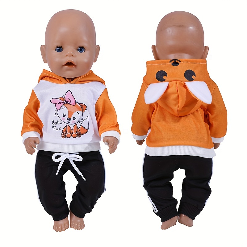 

Adorable Fox-themed Hoodie & Pants Set For 18-inch Dolls - Orange Polyester Outfit, Perfect Gift For ' Birthdays And Holidays (doll Not Included)