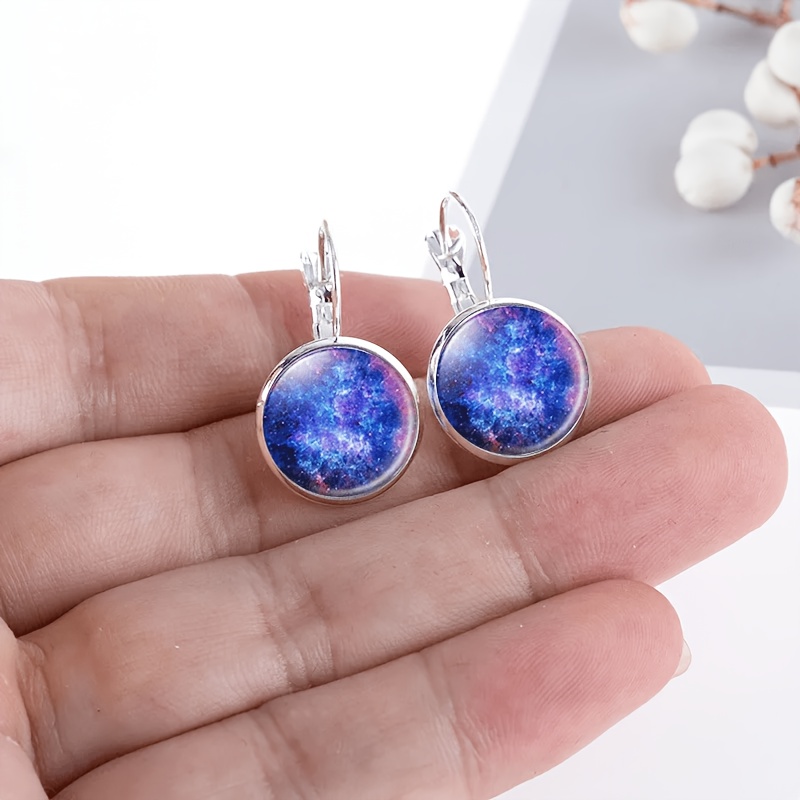 2pcs White French Ear Hook Earrings, Cosmic Nebula Design