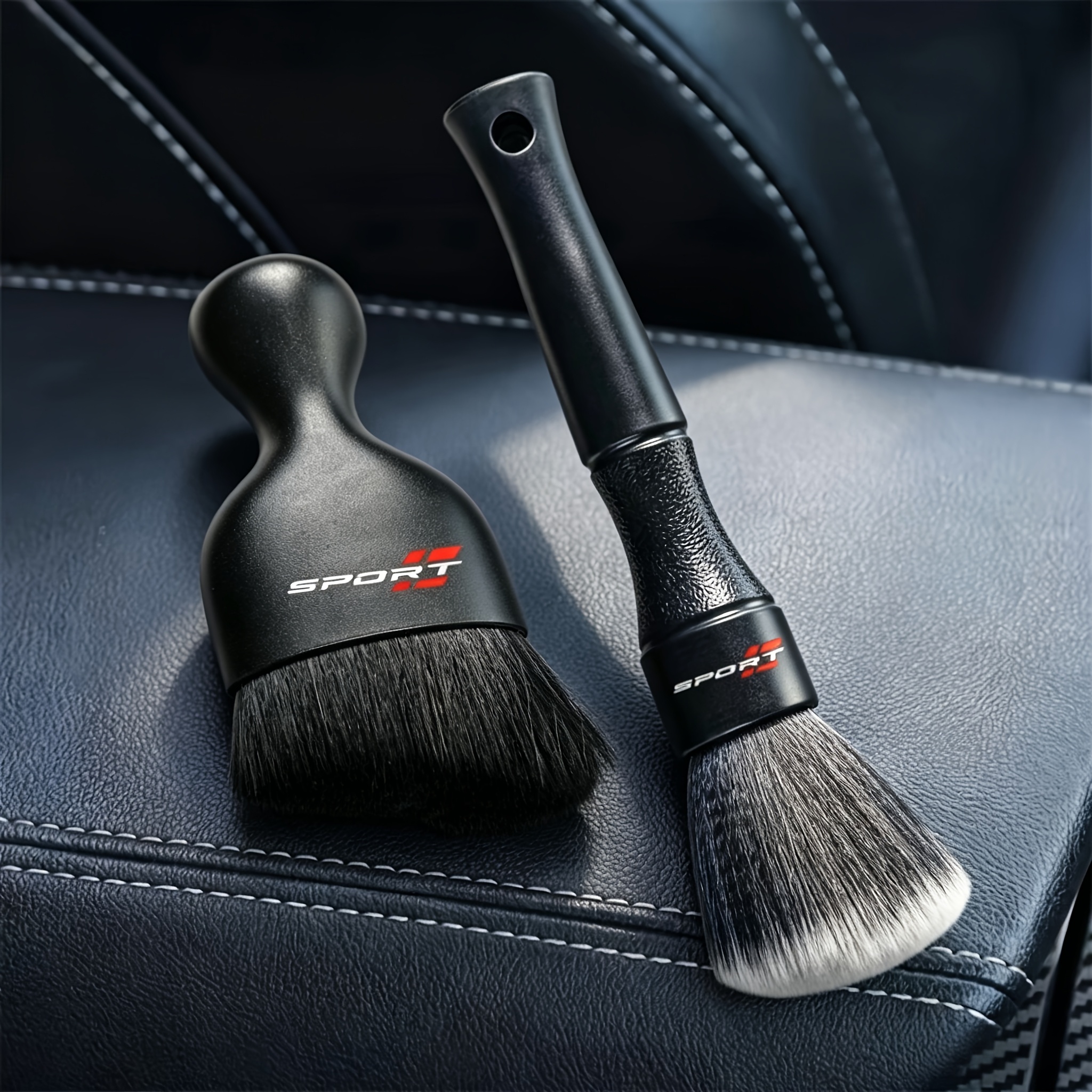 TEMU 2pcs Car Detailing Brushes Super Soft Auto Interior Detail Brushes With Synthetic Bristles Car Dashboard Duster Brushes Additions