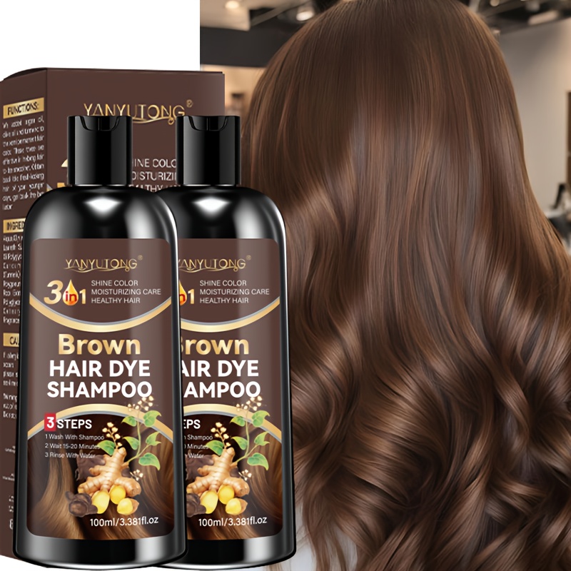 Image of 2- 100ml Hair Dye Shampoos, Black/brown/ Hair Dye Shampoos, Bottles, Shampooing And Coloring, Instant Coloring, Glossy, , And Smooth Hair In Minutes, Gentle And Non-damaging, Moisturizing