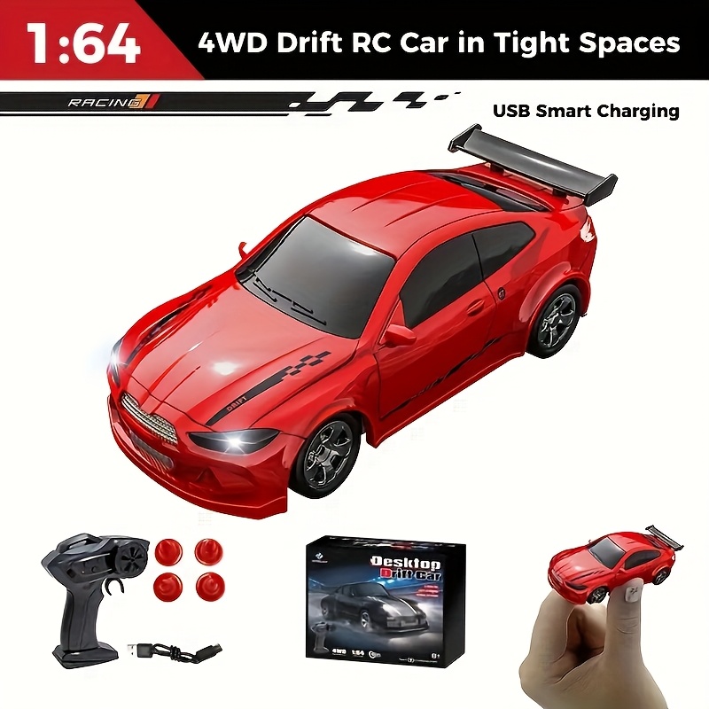 4WD RC Drift Car with Lights, 1:64 Scale Remote Control Toy