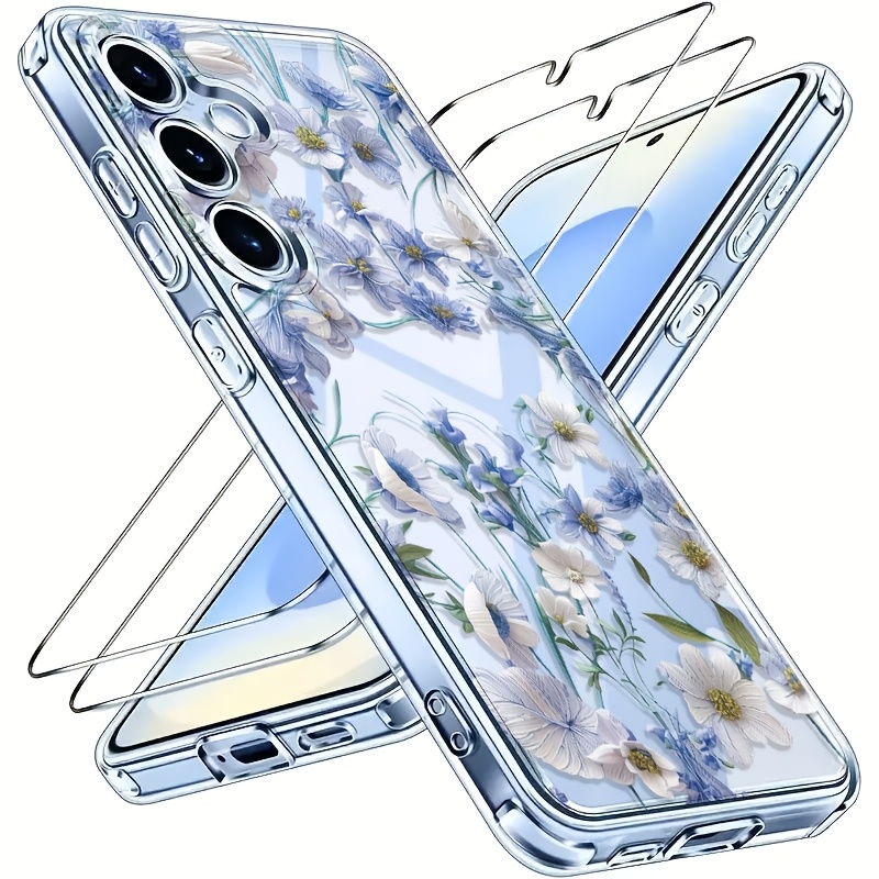TEMU A Set Of 3pcs Includes 1 Premium Case And 2 Screen Protectors, Pink, Large Floral, Premium Design, Suitable For 's Latest