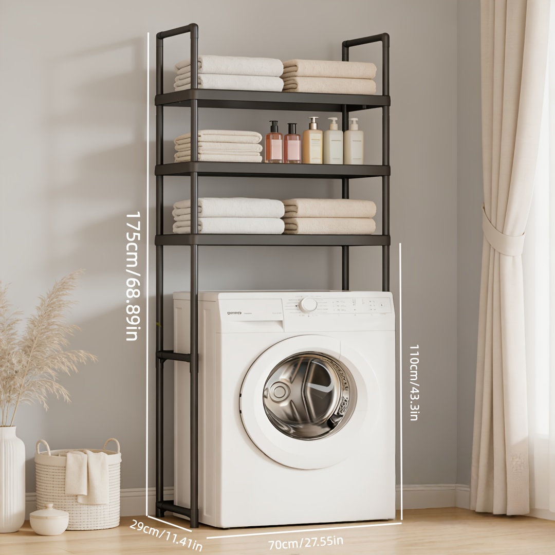 bestseller 3-etagen hochleistungs-metall-regalaufbewahrungsorganizer – platzsparendes freistehendes     für waschküche, badezimmer, toiletten-organizer in modernem schwarz/weiß, stabile struktur für schlafzimmer, waschküchen-aufbewahrungseinheit, wäscheständer