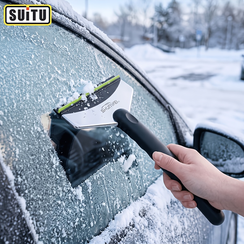 TEMU Multifunctional Car Snow Scraper, Windshield De-icing Scraper, Winter Car Accessory For Wiping Water, Chipping Ice, And Sweeping Snow. Safe For