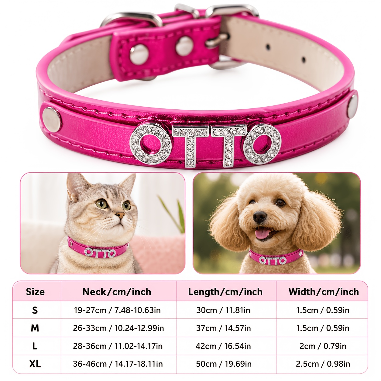 Personalized Customizable Rhinestone Collar for Pets, Name Display