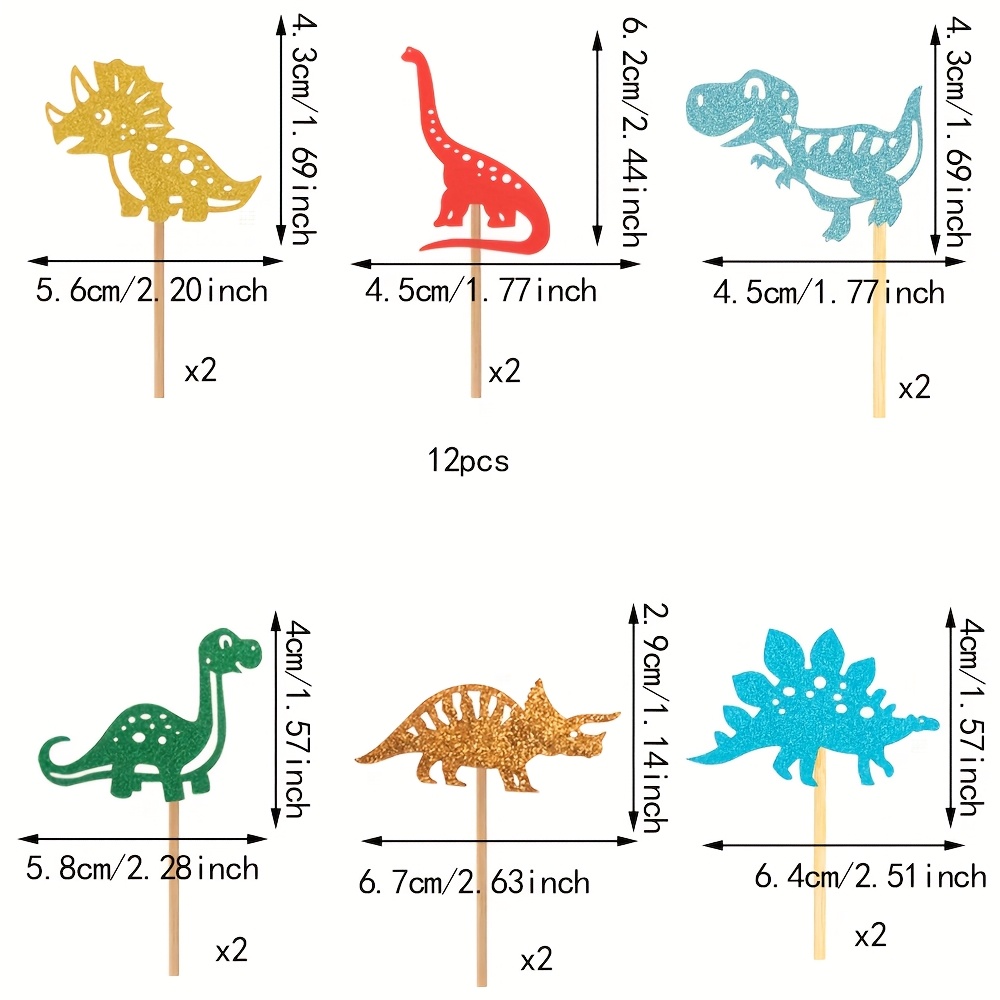 Image of 12 Shiny Dinosaur Cake Toppers, Perfect For Baking Decorations