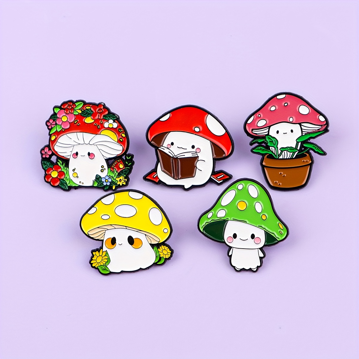TEMU 5 Stück Niedliche Pilz Anstecknadeln Brosche für Kleidung Emaille Pins Rucksack Zubehör Dekorative Schmuck Geschenke