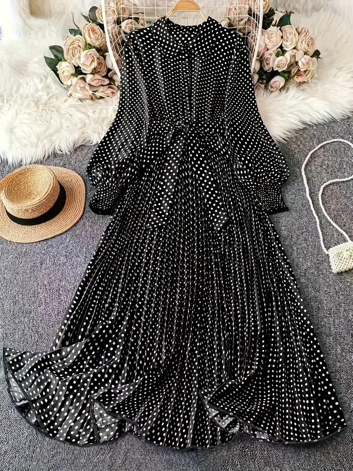 black and white polka dot dresses sold on Temu United States