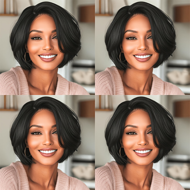 Women' Short Black Synthetic Bob Wig - Straight -looking Hair With | Wear Hairstyle For Daily Use, Parties & Themed Events | Low-maintenance Volume &