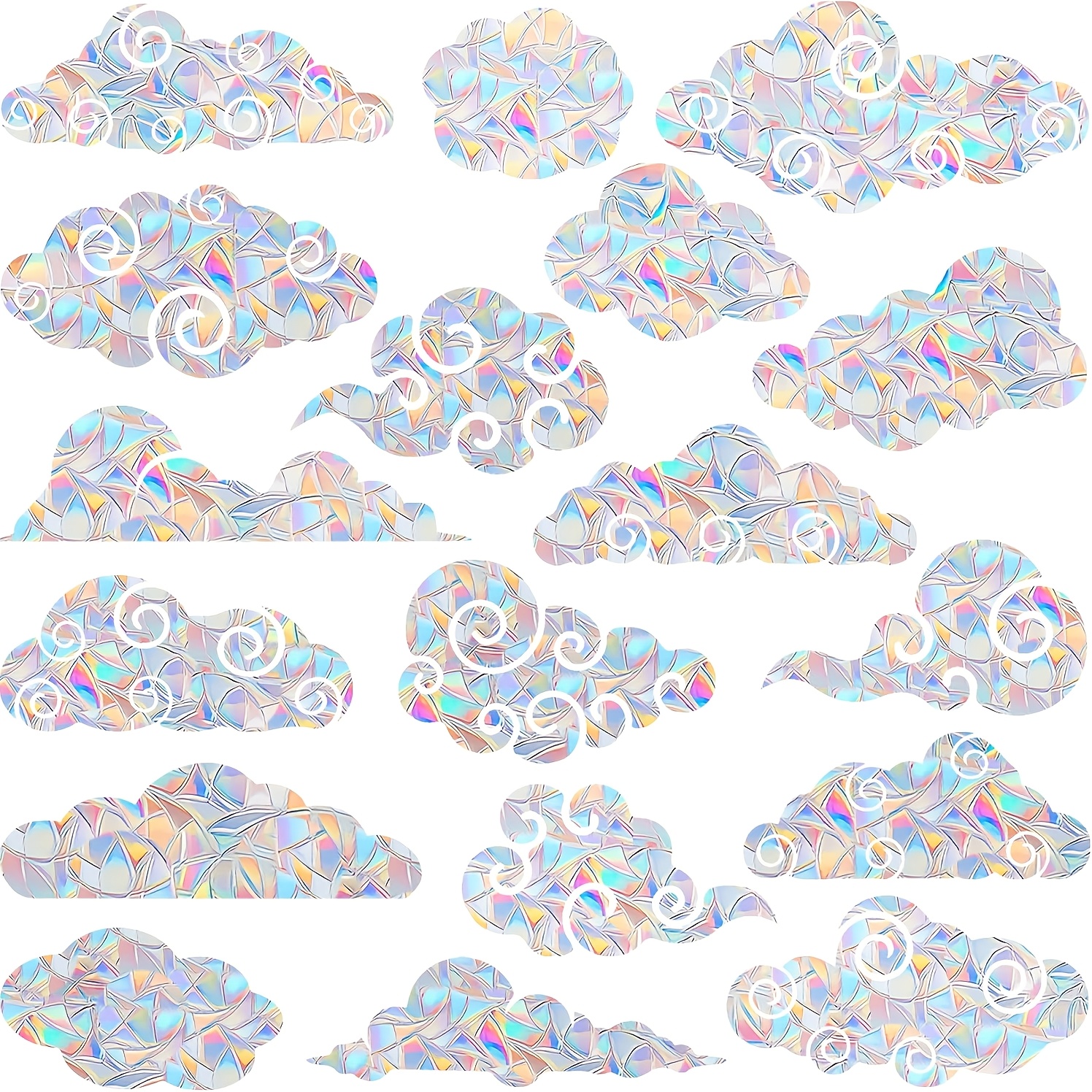 Image of 15pcs Cloud Window Clings And Decals For Bird Prevention, Anti-collision Stickers To Protect Birds From Hitting Windows, Reusable Non-adhesive Colorful Suncatchers