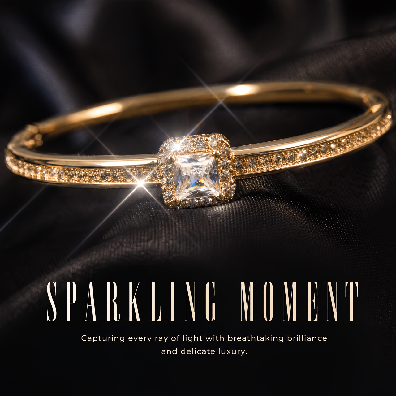 Women's Nickel-Free Golden-Tone Pave Bezel Clasp Bracelet