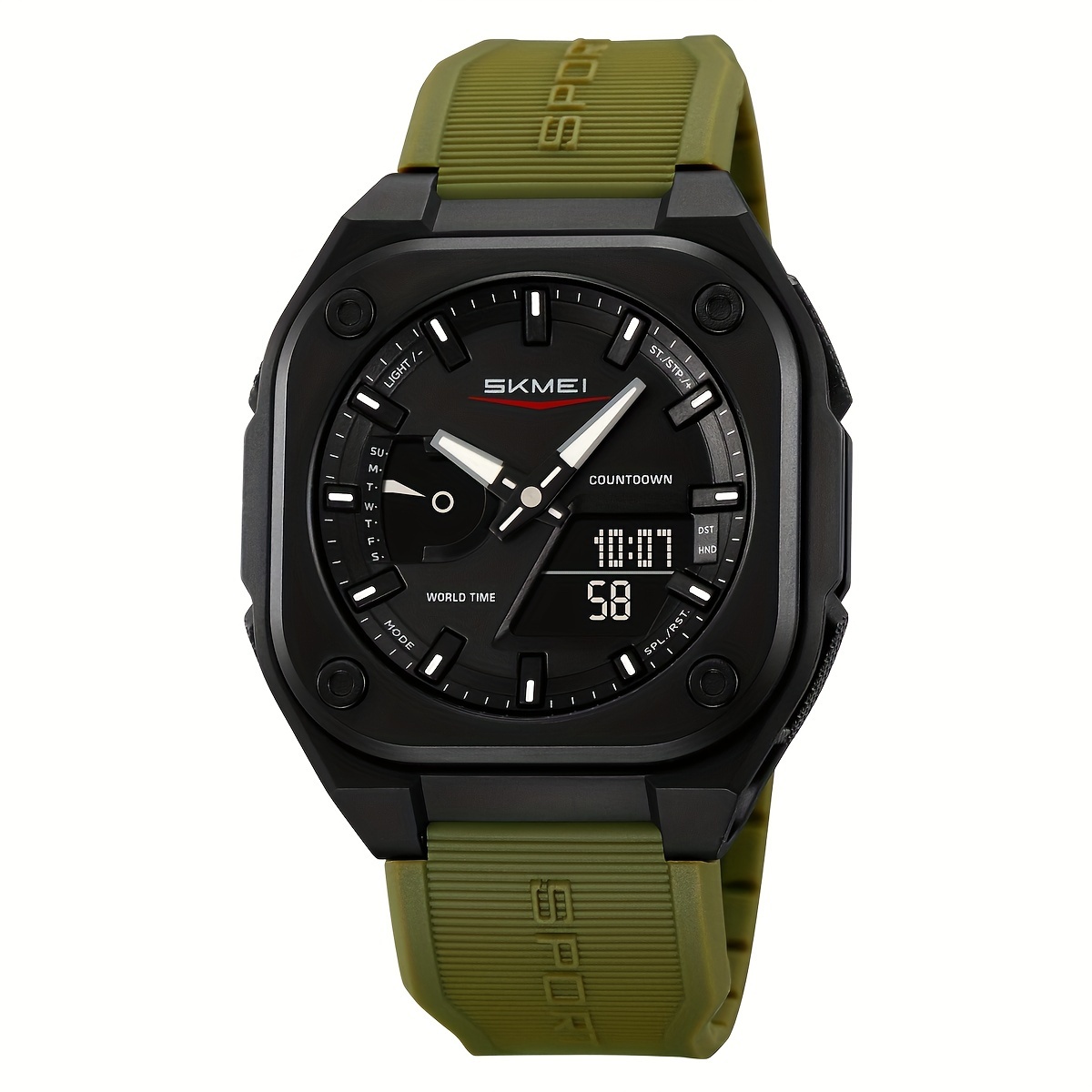   mens   military   wristwatch with     and date   electronic movement sports style round dial tpu strap to 30m details 2