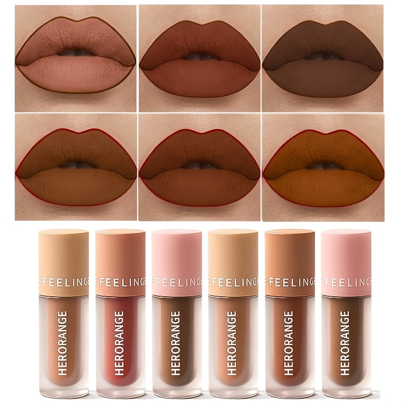 6pcs Cream Lip Mud, Low Earthy Nude Color, High, Long-lasting Matte Lip Glaze, , Non-drying, Waterproof, Cup, Exquisite Makeup Set, Girlfriend Gift