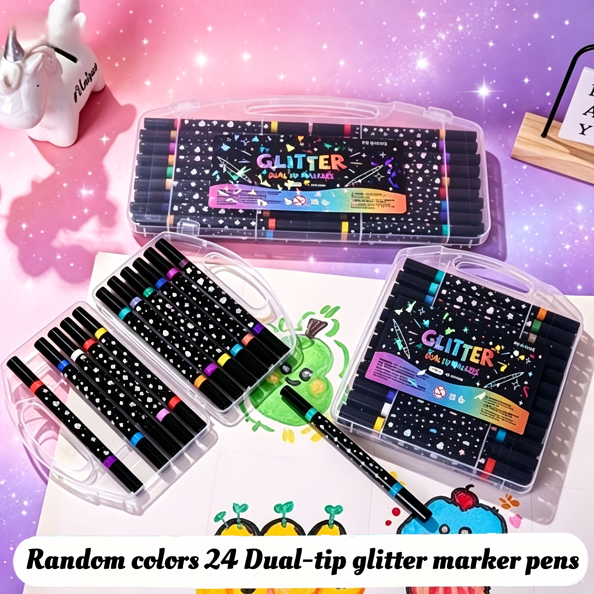 48/24-Color Dual-Head Glitter Pens for Scrapbooking & Journaling