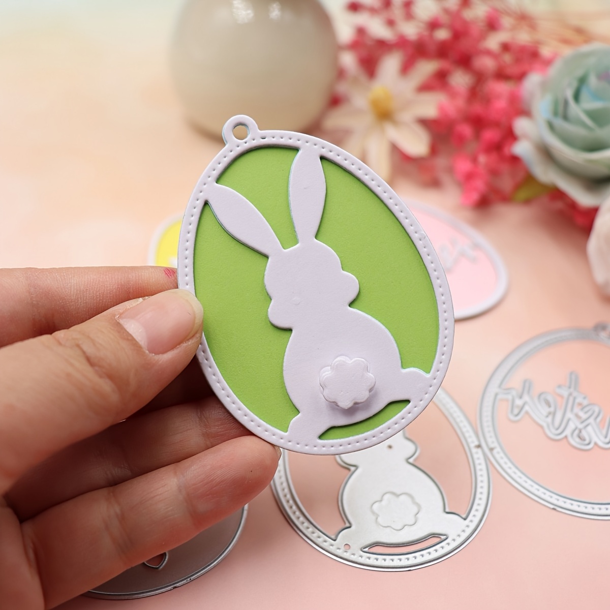 

3pcs Easter Letter Rabbit Pendant Background Metal Cutting Mold For Card Making Kit Embossing Paper Die Cutting Machine Template