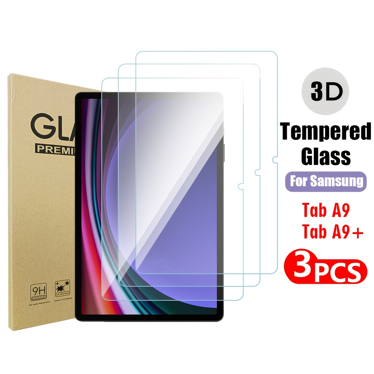 

3pcs Tempered Glass Screen Protector Tab A9 / A9+, , , -free Display Protection