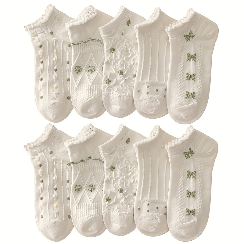 TEMU 5/10 Pairs Women's Short Tube Socks Spring/summer Thin Breathable Lace Soft Comfortable Ankle Socks Light Mouth Short Socks Summer