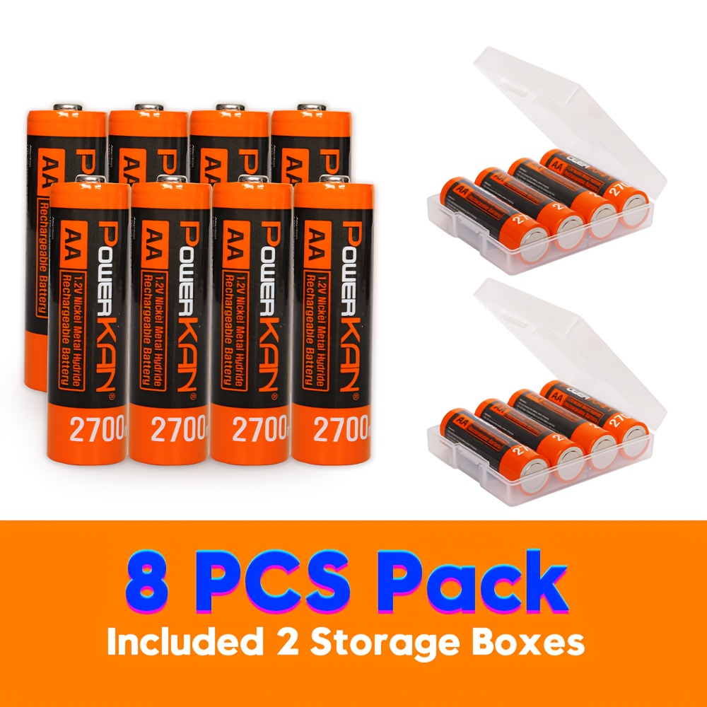 Image of (8pcs/box) Powerkan 1.2v Aa 2700mah Rechargeable Nimh Battery For Digital Cameras, Remote Controls, Alarm Clocks, Gamepads And Other Electronic Devices