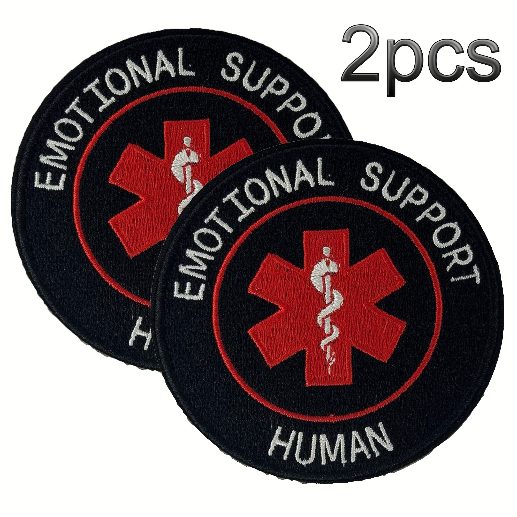 

2-pack Emotional Support Human Embroidered Patches With Hook And Loop Backing, Tactical Morale For Backpacks, Vests, And Clothing