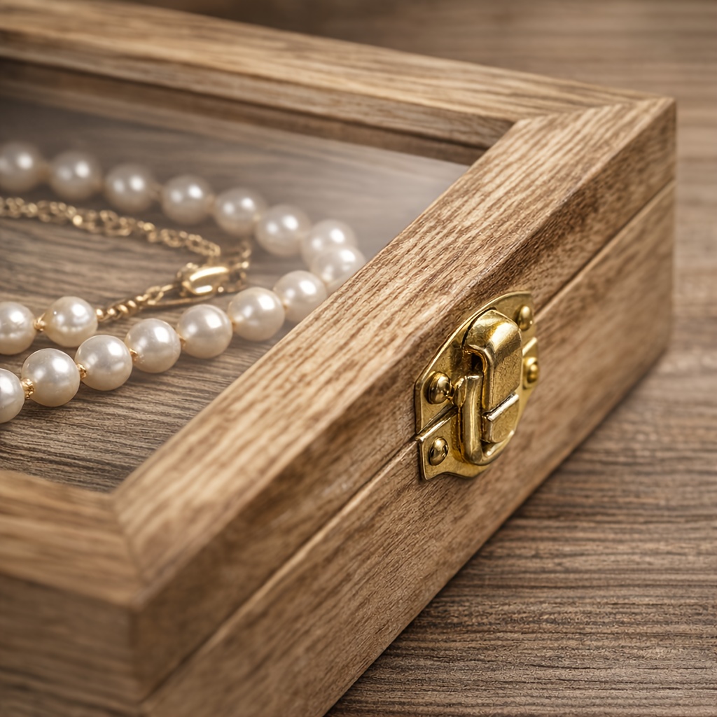 Vintage Wooden Jewelry Box with Acrylic Viewing Lid