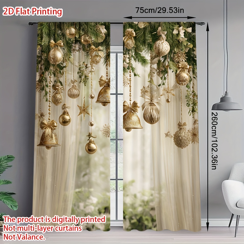 TEMU Set Of 2, Decorative Curtains For Festivals, Elegant Christmas Pole Bag Curtains, , Ideal For Bedroom, Kitchen, Living Room, Café, Office, (no