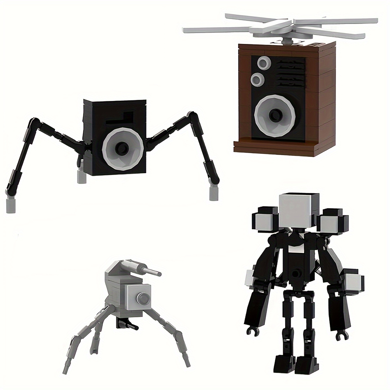 

220 Pcs Robot Toy Set, Tv Man, Helicopter Speaker , Spider Camera Toy, Party Decoration