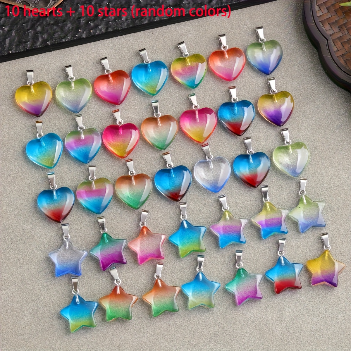 20pcs Gradient Pendants, Colorful Heart-shaped Tips Suitable For Diy Necklaces, Earrings, Keychain Jewelry Making Supplies, Fashionable Jewelry Accessories Ideal Holiday Gift (vibrant Colors)