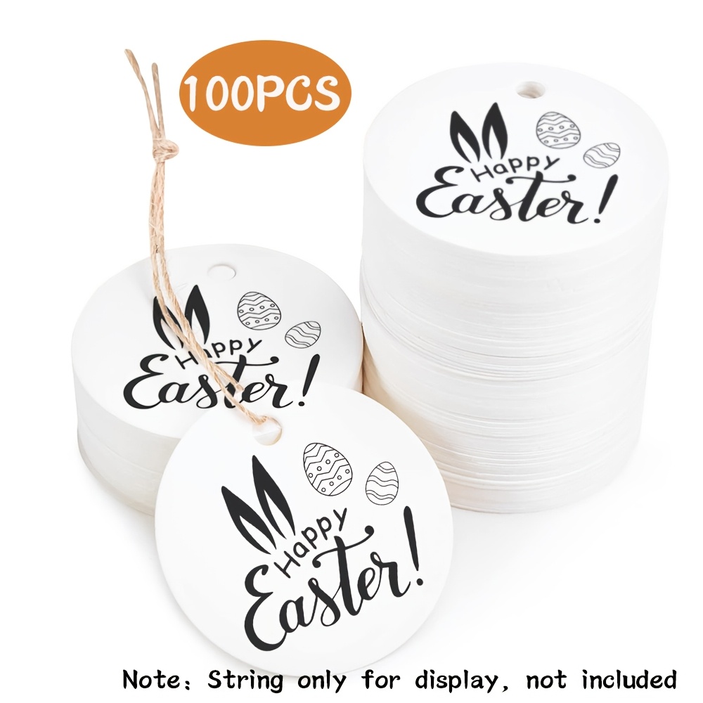 

100pcs White Gift Tags - Round Paper Tags With Bunny Ears & Egg Designs For Easter Basket Fillers, Crafts & Party Favors, Gift Basket