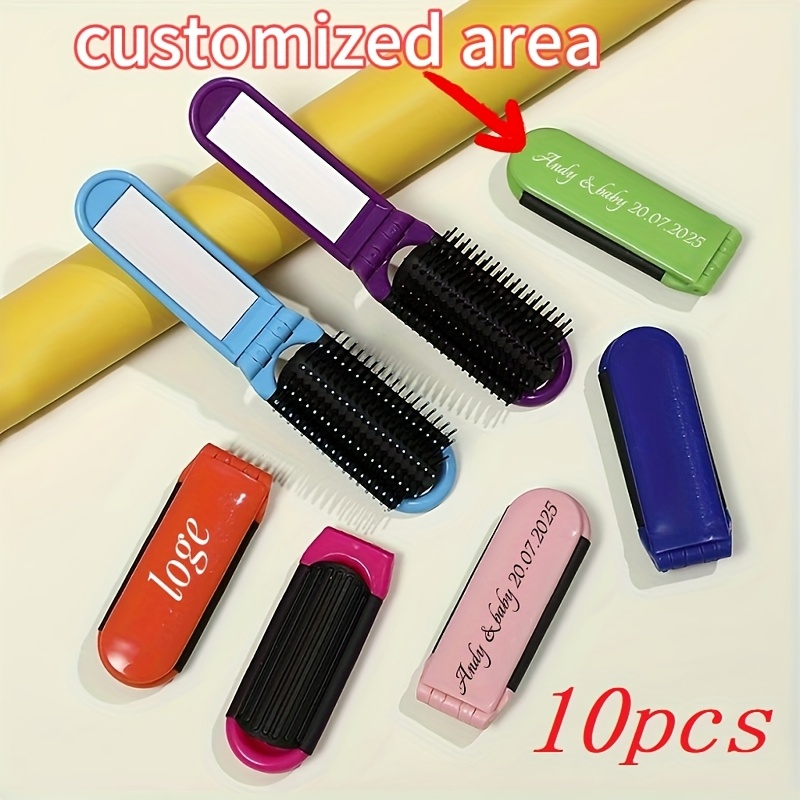 TEMU 10pcs, de Cosmétique portable pliable et personnalisé, mini brosse à cheveux démêlante, brosse de massage pour cheveux, fiançailles, mariage,