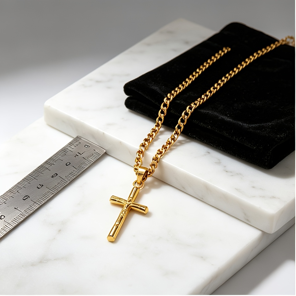Image of 18k Golden Plated Jesus Christ Cross Pendant Necklace - Religious Symbol Jewelry For Easter, Thanksgiving, Daily Wear & Gift, Durable 18k Golden Plated 18k Chain For Faith-based
