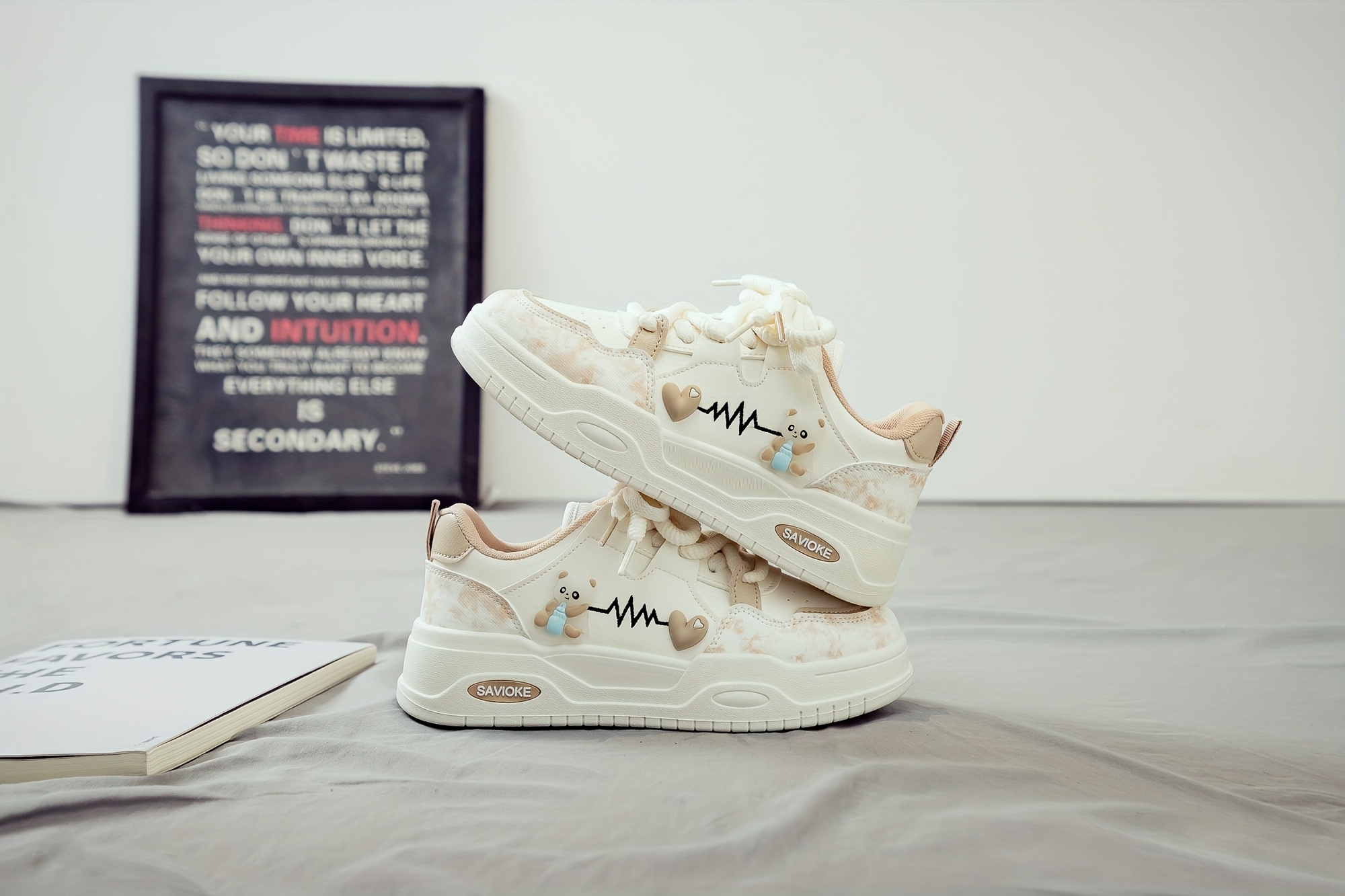 Women's White Platform Sneakers - Chunky Platform Shoes with Upper & PVC Sole, Lace-Up Mid-Top Casual Athletic Wear Suitable for Spring/Autumn, - Comfortable Footwear, Women Shoes