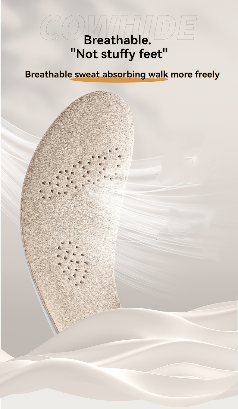 1 par de plantillas de verano de látex y piel de vaca para zapatos, unisex para uso diario, trabajo de oficina, estar de pie, caminar, deportes, correr, cómodas, informales, transpirables, absorbentes del sudor, amortiguadoras, con suela suave