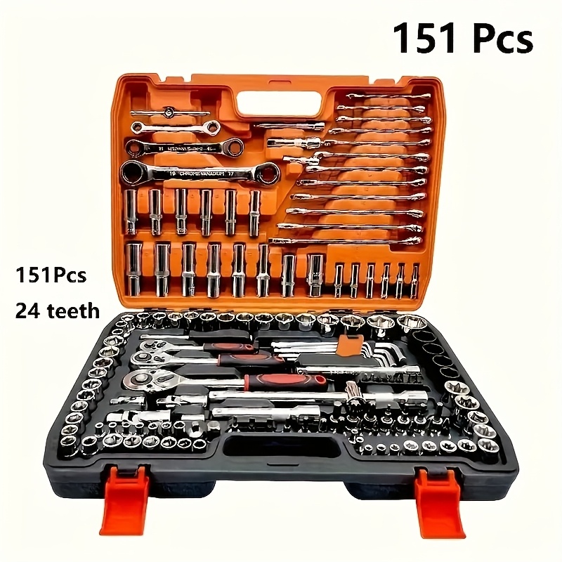 TEMU 151pcs Motorcycle And Car Repair Tool Kit With Ratchet Wrench, Durable Repair Hand Tool Kit For Home And Outdoor Use,, Motorcycle Repair Kit