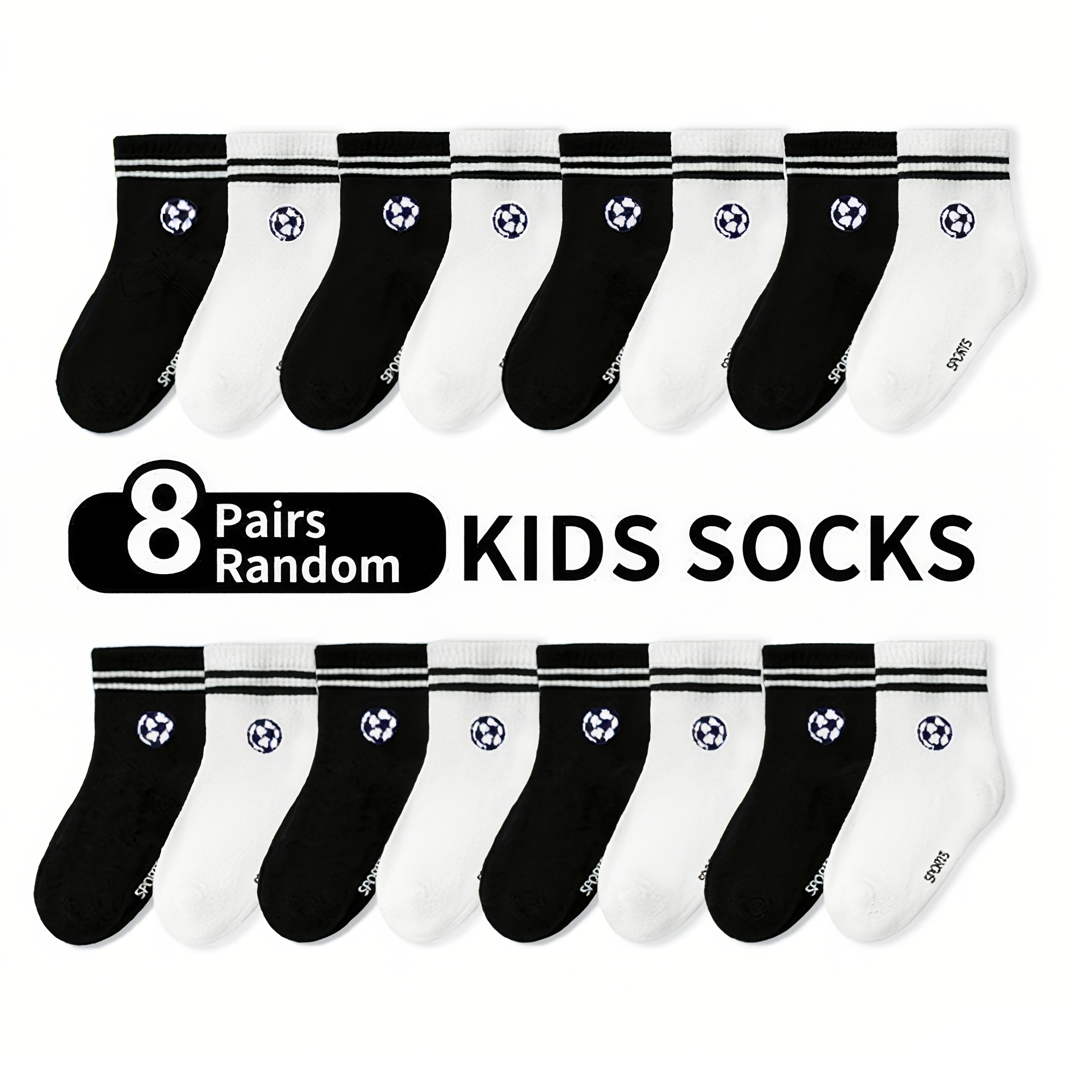 Image of 8-pair Random Mixed Colors Easy Solid-color Socks Sports Trendy All-match Baby Mid-calf Socks Striped Double-leg Soccer Pattern, Suitable For Casual Daily Life