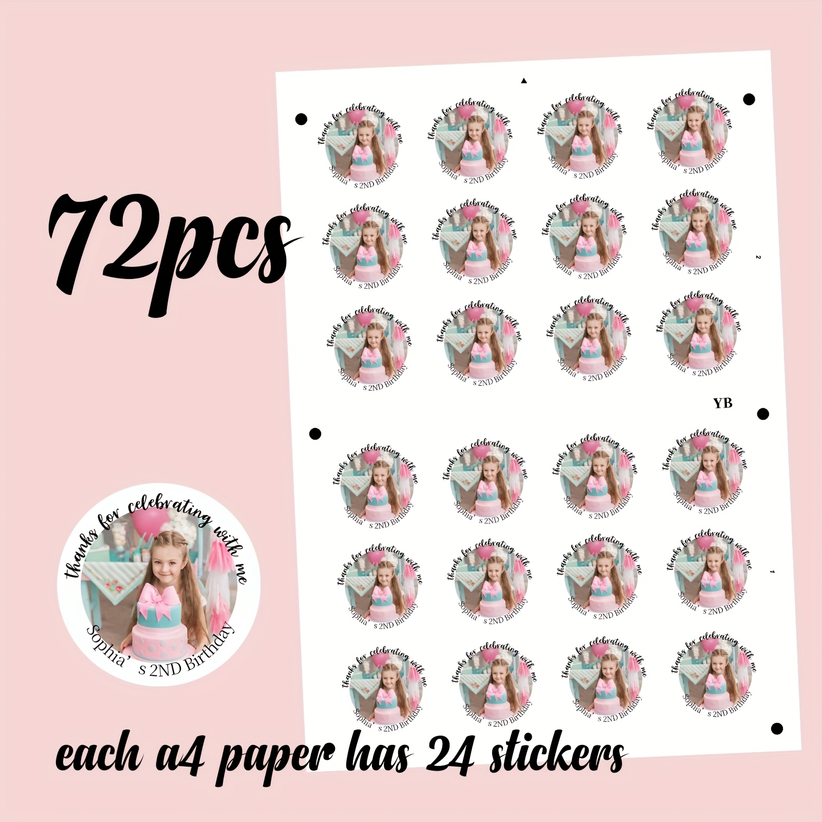 TEMU Custom Photo Birthday / Name & Number Stickers - Ized Favor Labels, Pet Film Customized Name Age Number Photo Stickers For Birthday Party