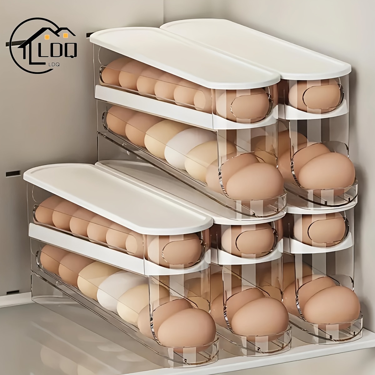 

Ldq Stackable Egg Holder For Refrigerator With Lid - Pp Material Kitchen Egg Tray, Uncharged Storage Container, Countertop & Fridge Egg Organizer Accessory