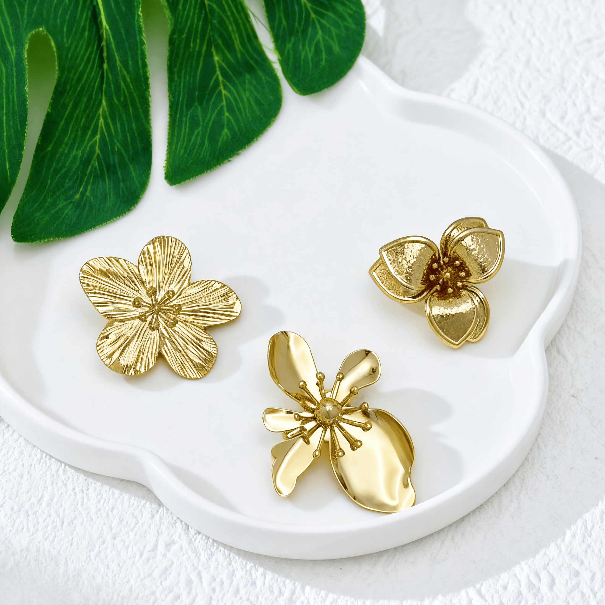 3pcs Women's Floral Brooch Set, Elegant Textured Petal Design